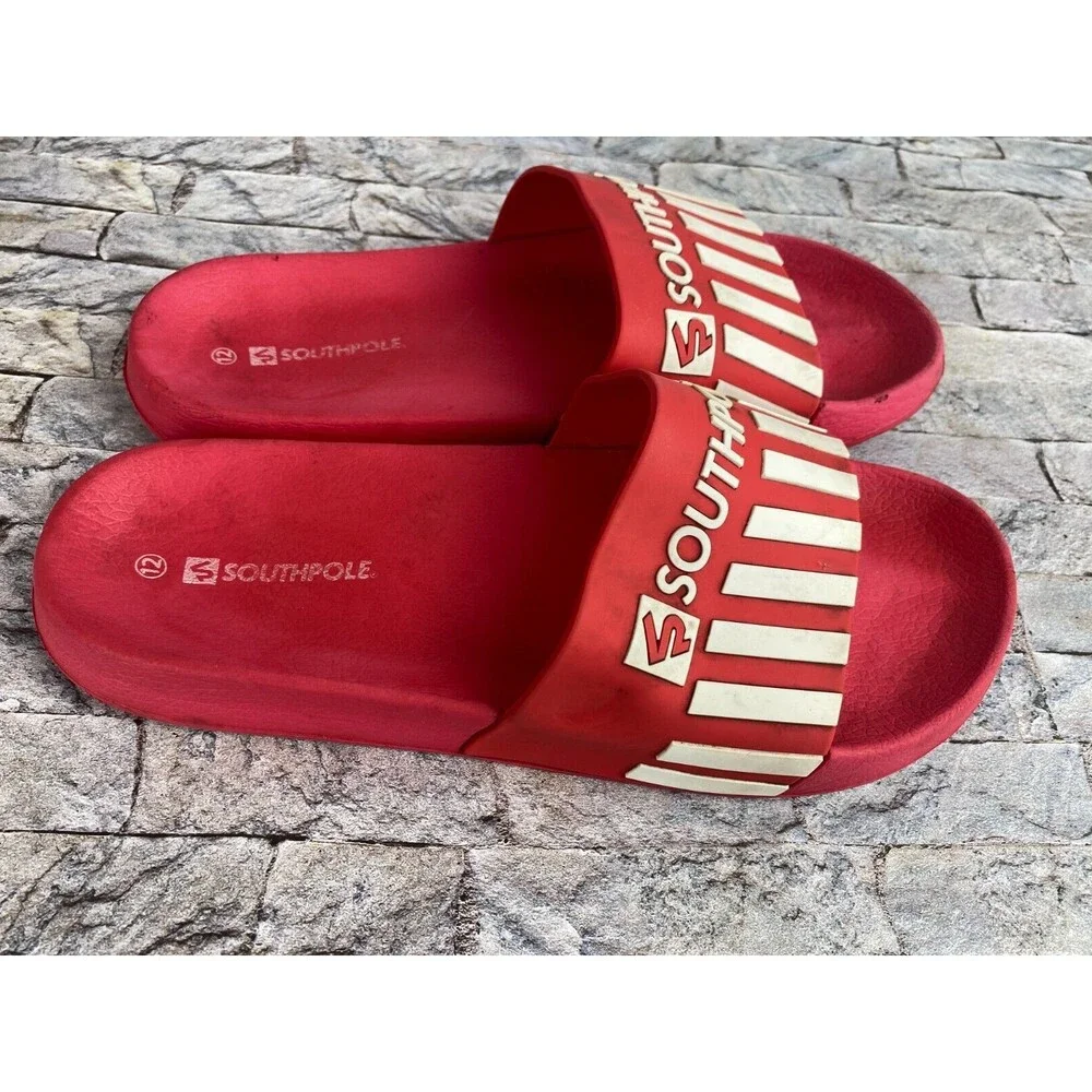 Southpole Men's Size 12 Red & White Slides Slip On Sandals Comfort Sandals